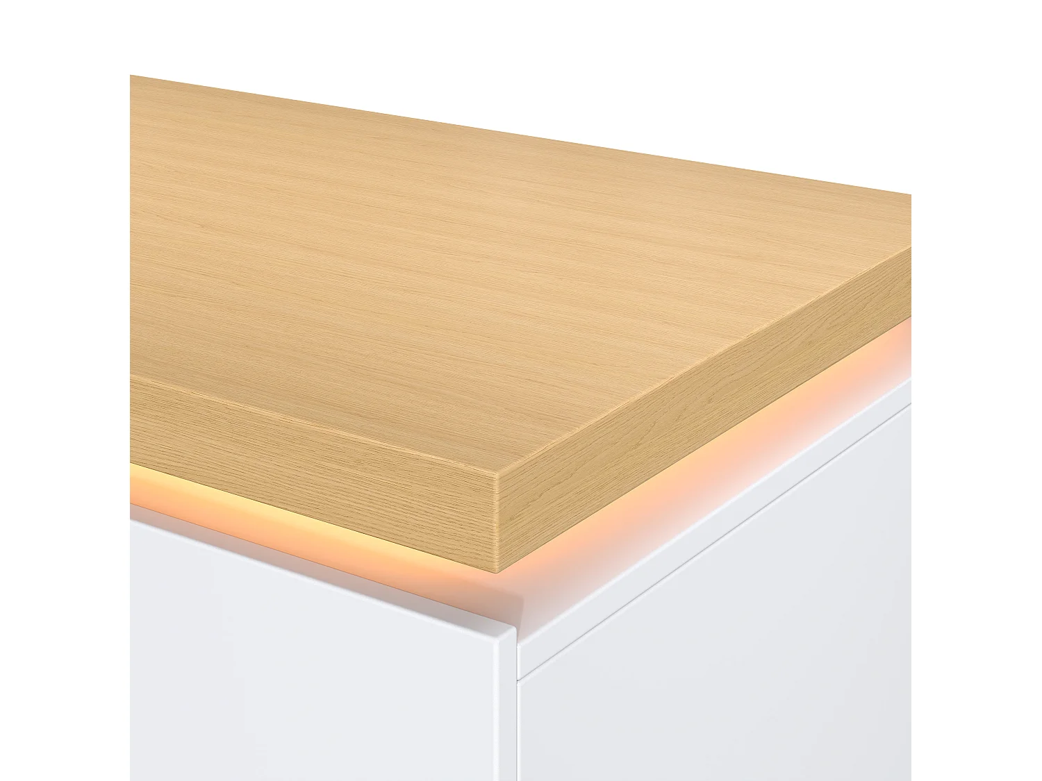 Bureau 140x50x78 cm - Plateau épais - Éclairage LED - Avec 3 tiroirs, 2 portes et étagères réglables - MDF - Blanc