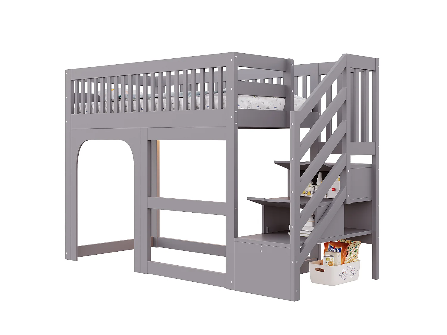 Kinder-Hochbett 90 x 200 cm - mit Leiter - mit LED-Beleuchtung - mit Sicherheitsbarrieren - weiß (Matratze nicht enthalten)