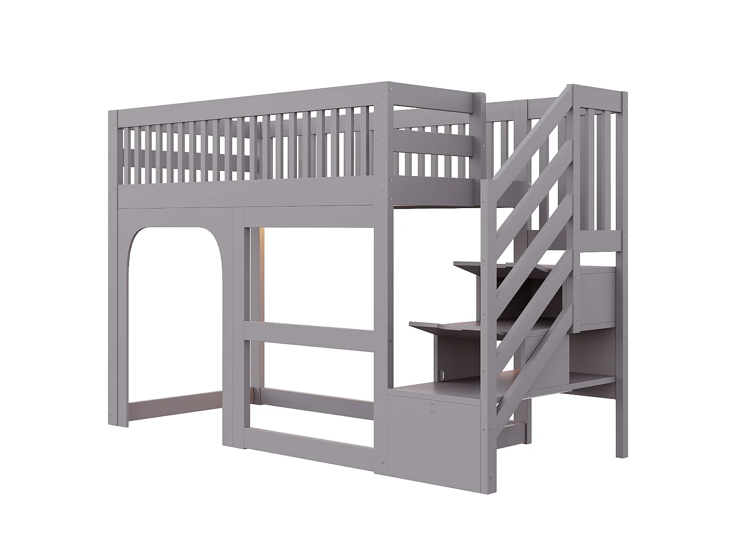 Kinder-Hochbett 90 x 200 cm - mit Leiter - mit LED-Beleuchtung - mit Sicherheitsbarrieren - weiß (Matratze nicht enthalten)