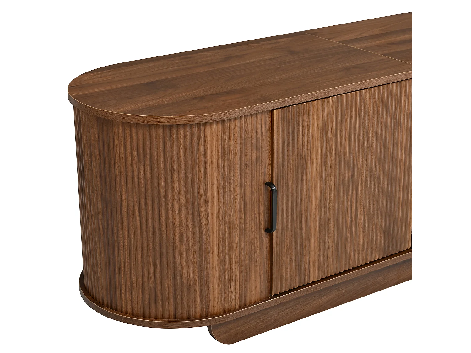 Meuble TV 180x40x50 cm avec portes coulissantes - 4 portes, 1 tiroir et étagères ouvertes - Structure ondulée 3D - Marron