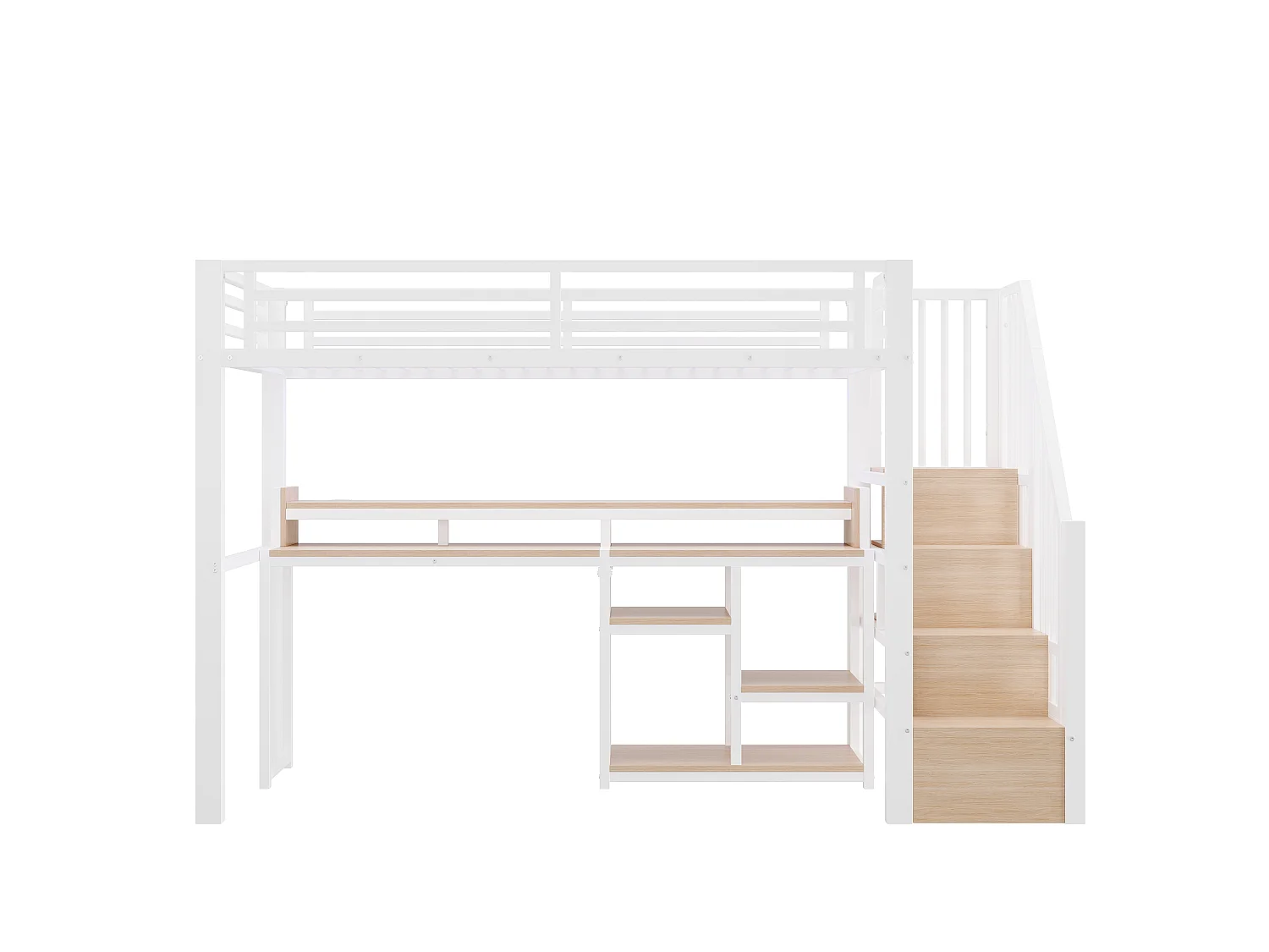 Lit mezzanine 90 x 200 cm  - Avec compartiments de rangement - Avec ports USB + Type-C - Avec bande lumineuse LED - blanc (matelas non inclus)