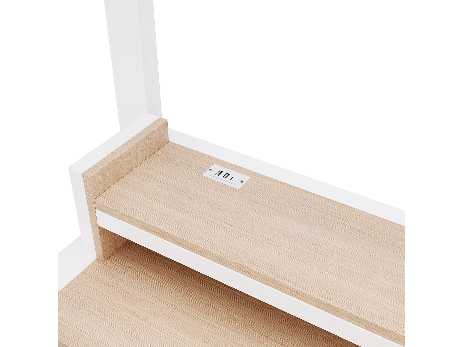 Lit mezzanine 90 x 200 cm  - Avec compartiments de rangement - Avec ports USB + Type-C - Avec bande lumineuse LED - blanc (matelas non inclus)