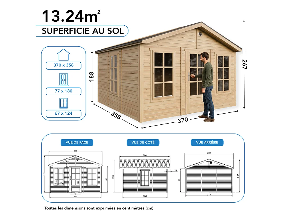 Houten tuinhuis - 13.24 m² / 394x382xH267 cm - M735