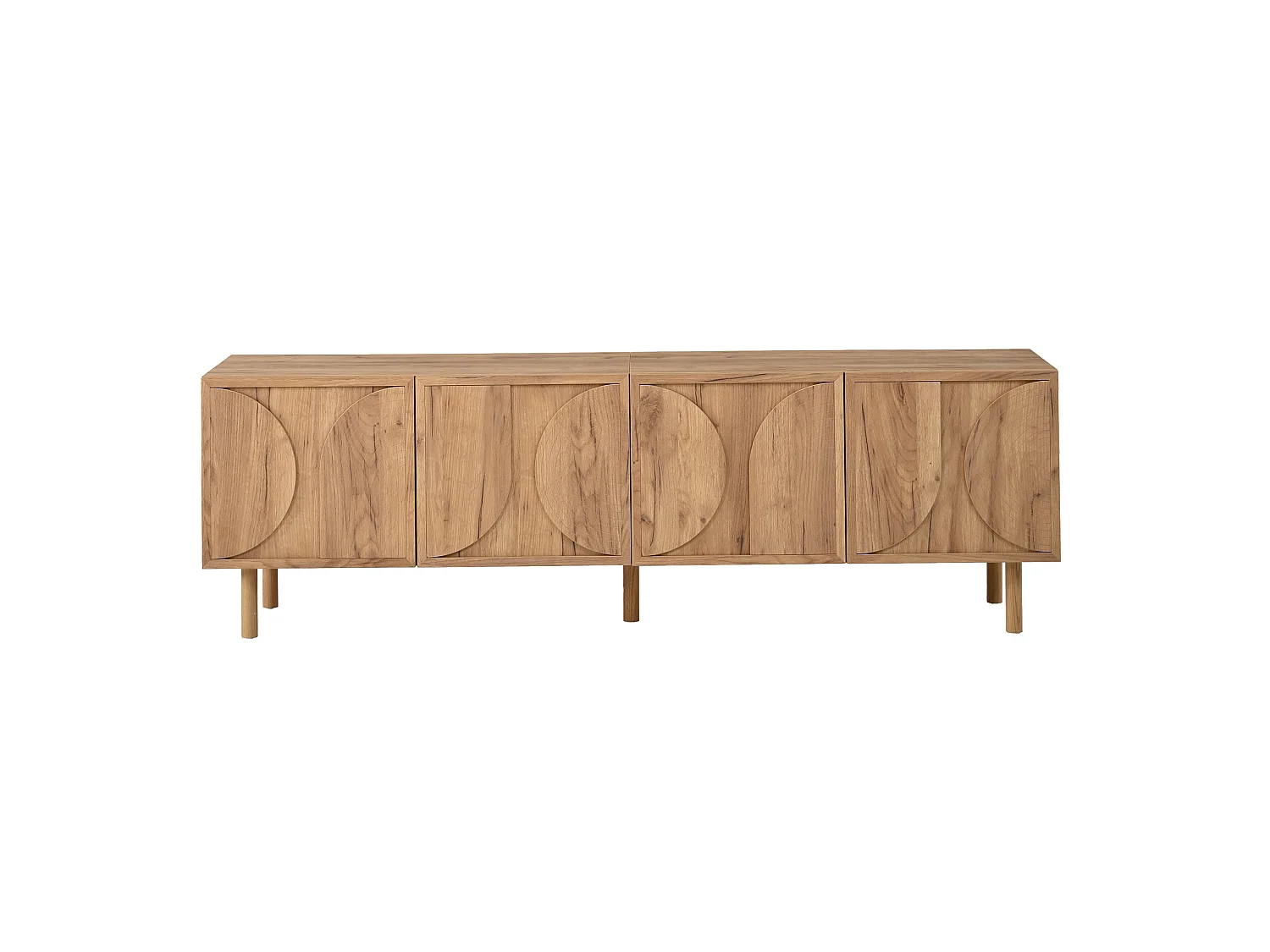 Meuble TV moderne 180×38×56,5 cm - 4 portes et 2 compartiments de rangement - Convient aux TV jusqu'à 75 pouces - Naturel
