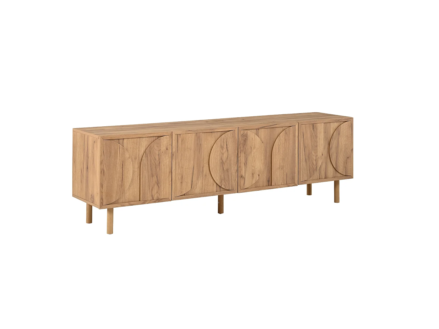 Meuble TV moderne 180×38×56,5 cm - 4 portes et 2 compartiments de rangement - Convient aux TV jusqu'à 75 pouces - Naturel