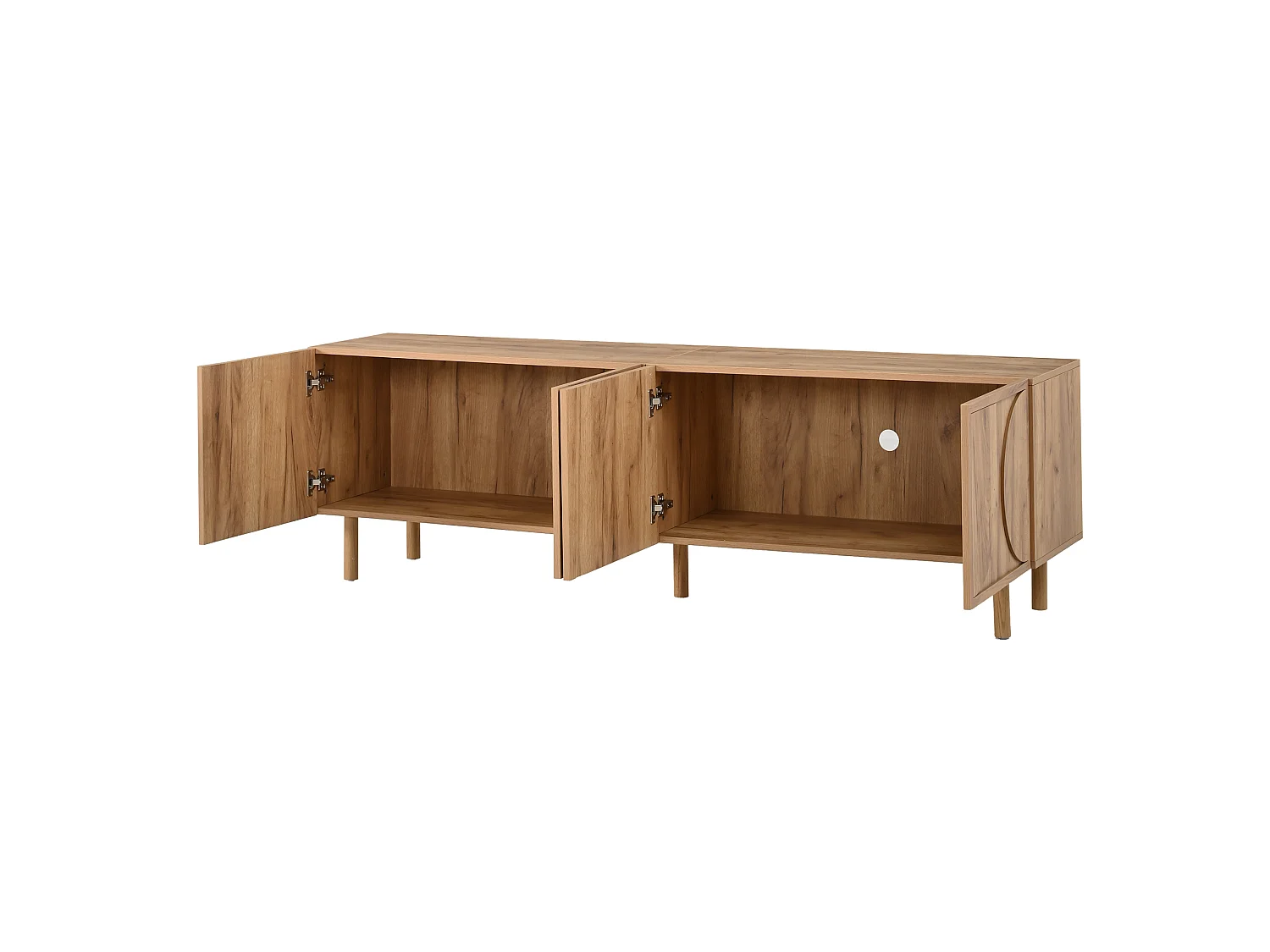 Meuble TV moderne 180×38×56,5 cm - 4 portes et 2 compartiments de rangement - Convient aux TV jusqu'à 75 pouces - Naturel
