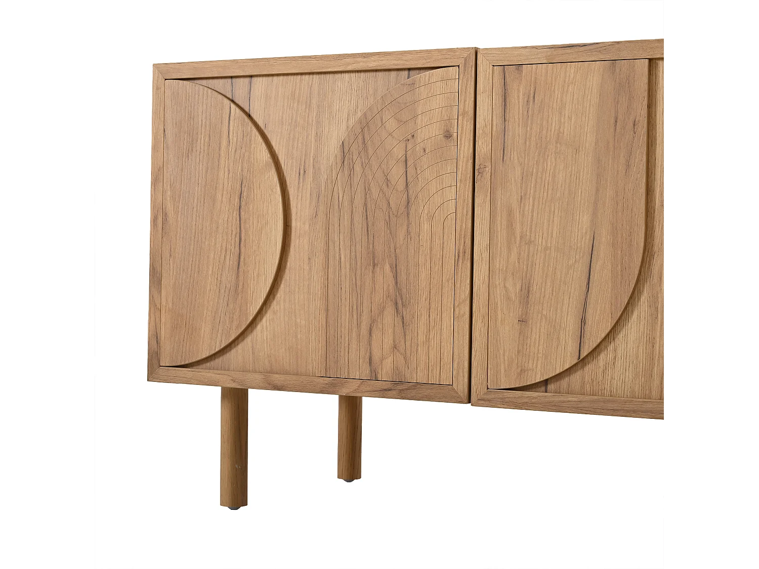 Meuble TV moderne 180×38×56,5 cm - 4 portes et 2 compartiments de rangement - Convient aux TV jusqu'à 75 pouces - Naturel