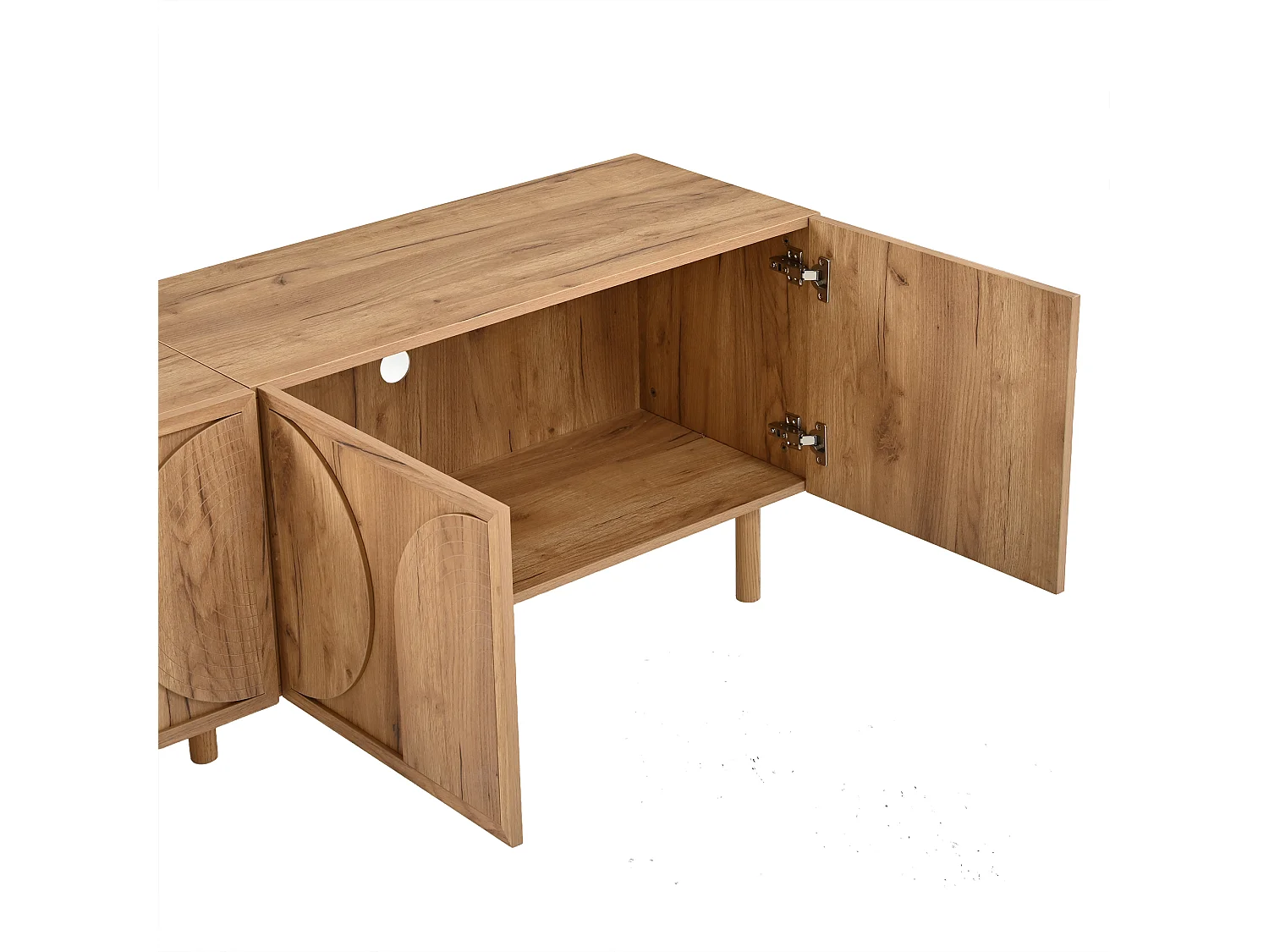 Meuble TV moderne 180×38×56,5 cm - 4 portes et 2 compartiments de rangement - Convient aux TV jusqu'à 75 pouces - Naturel