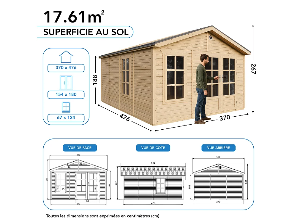 Houten tuinhuis - 17.61 m² / 512x382xH267 cm - M736A