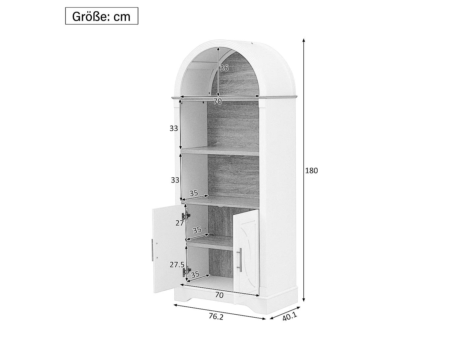 Nowoczesny bufet kuchenny 76.2x40x180cm - z 2 drzwiami - z regulowanymi półkami i oświetleniem LED - Biały