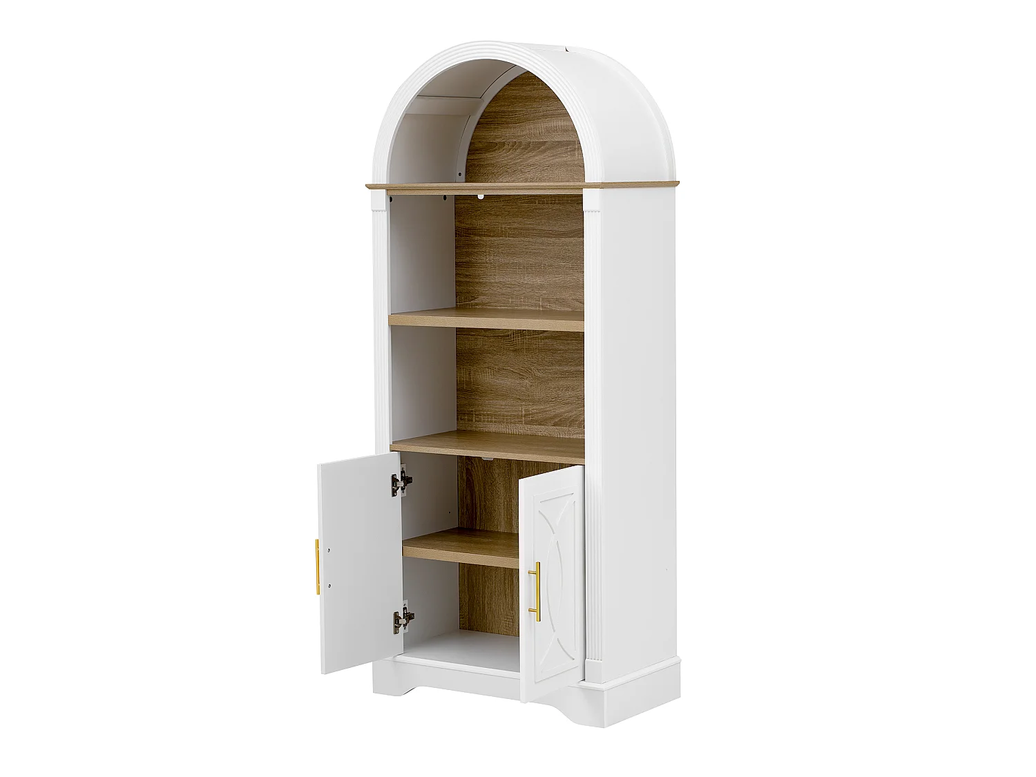 Nowoczesny bufet kuchenny 76.2x40x180cm - z 2 drzwiami - z regulowanymi półkami i oświetleniem LED - Biały