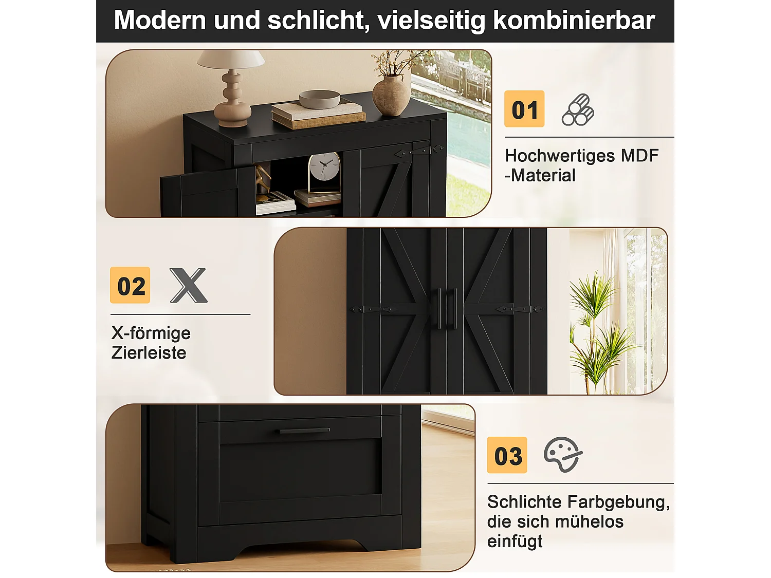 Buffet de cuisine 60x30x128cm - avec 2 portes et 2 tiroirs - étagère réglable - style campagnard - Noir