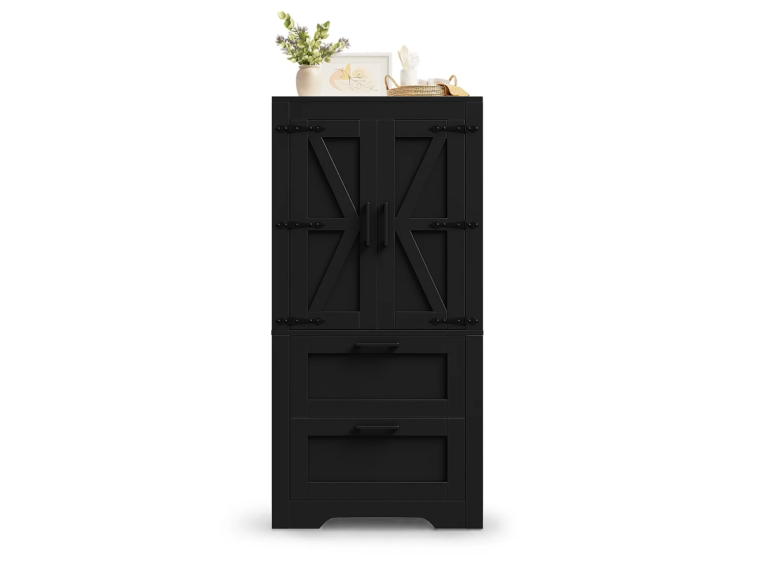 Buffet de cuisine 60x30x128cm - avec 2 portes et 2 tiroirs - étagère réglable - style campagnard - Noir