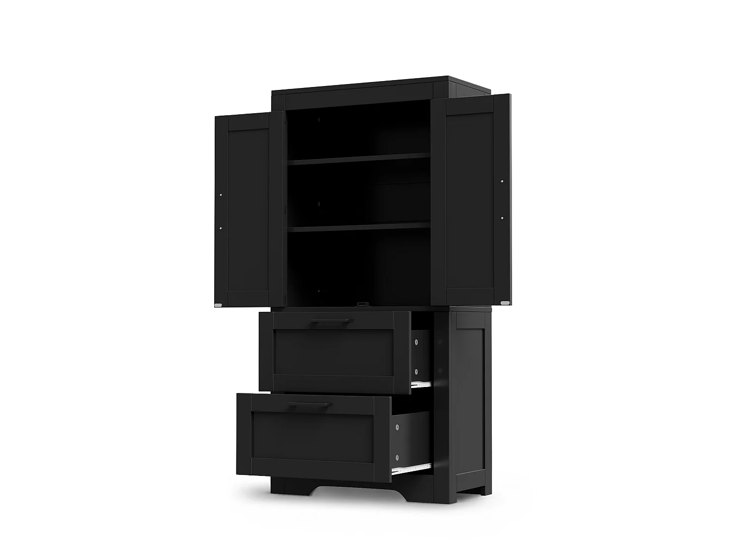 Buffet de cuisine 60x30x128cm - avec 2 portes et 2 tiroirs - étagère réglable - style campagnard - Noir