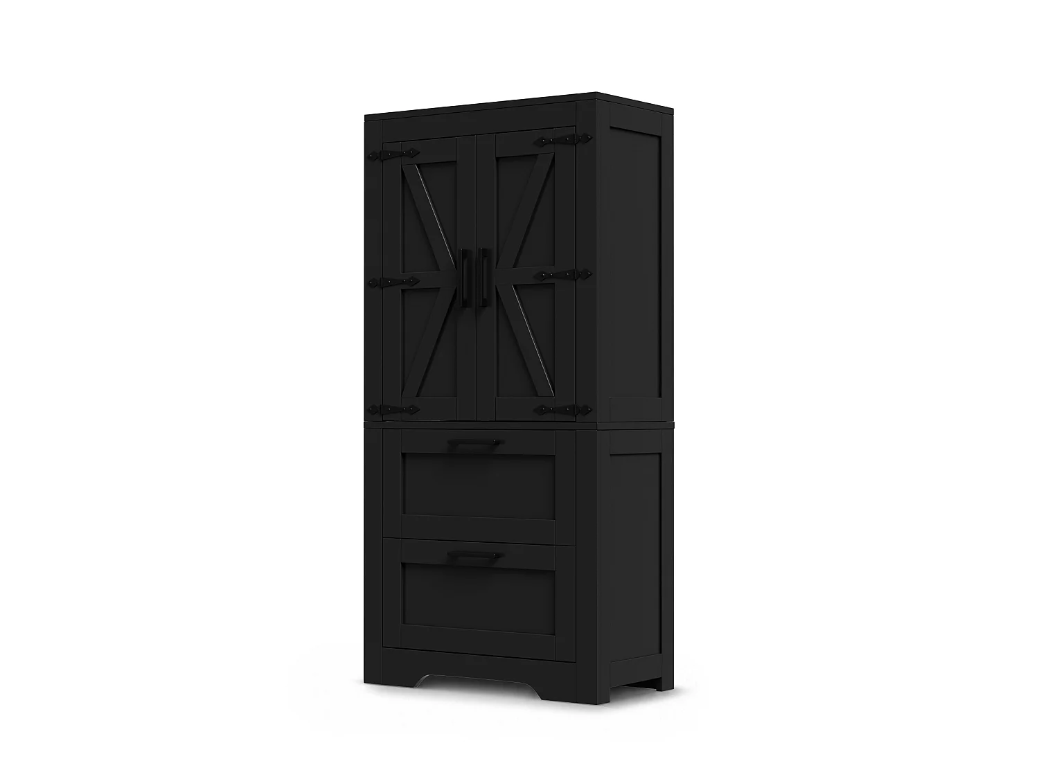 Buffet de cuisine 60x30x128cm - avec 2 portes et 2 tiroirs - étagère réglable - style campagnard - Noir