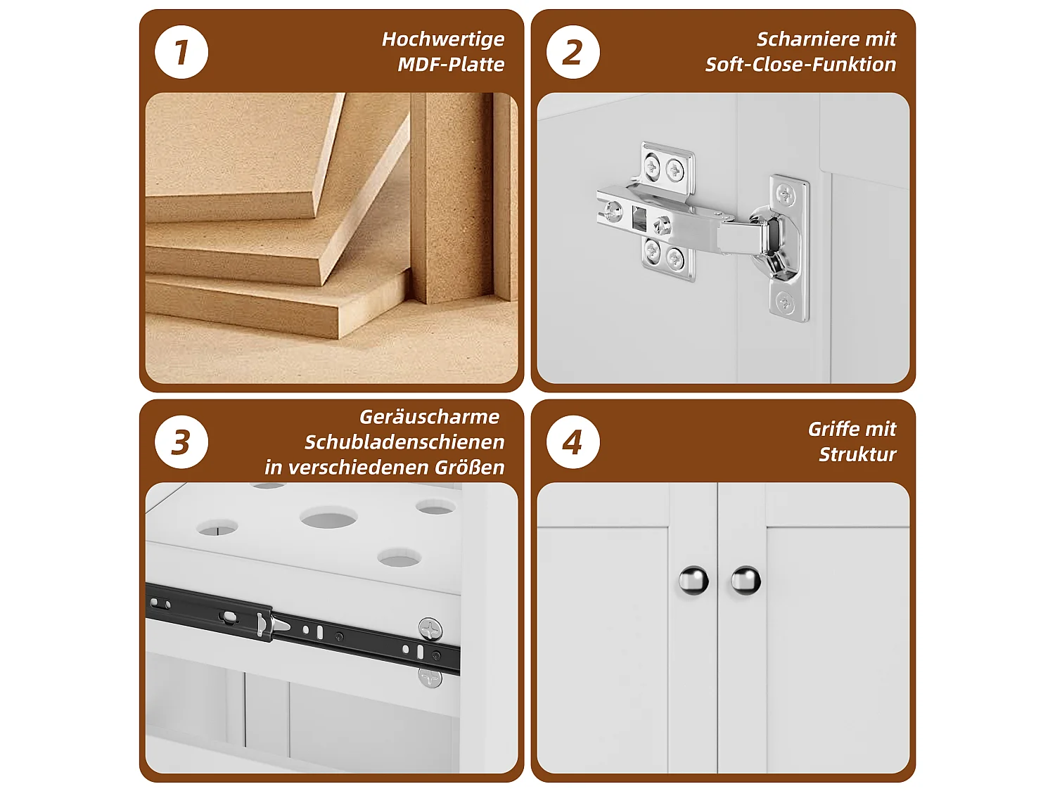 Meuble de salle de bain sous vasque avec lavabo en céramique, 3 tiroirs et 2 portes - MDF et céramique - 76 x 47 x 86 cm - Blanc