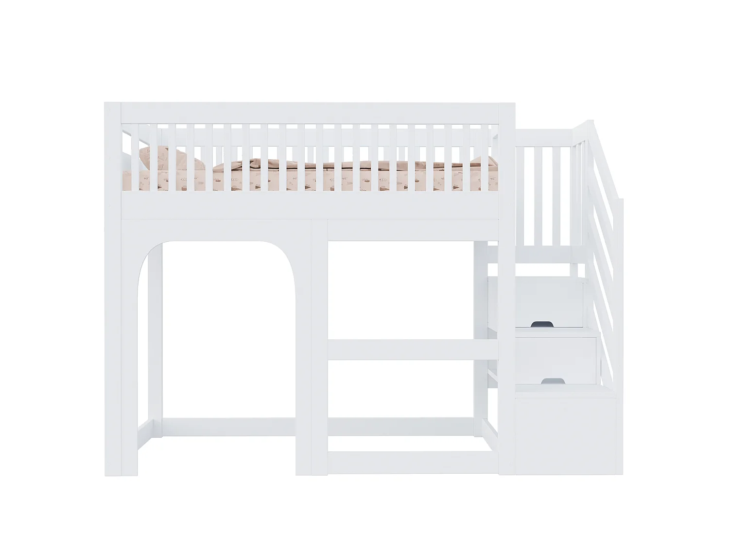 Lit mezzanine enfant 90 x 200 cm - avec échelle - avec éclairage LED - avec barrières de sécurité - blanc (matelas non inclus)