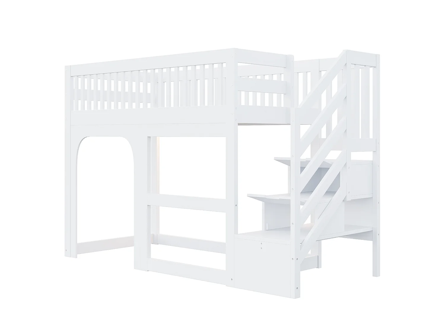 Lit mezzanine enfant 90 x 200 cm - avec échelle - avec éclairage LED - avec barrières de sécurité - blanc (matelas non inclus)