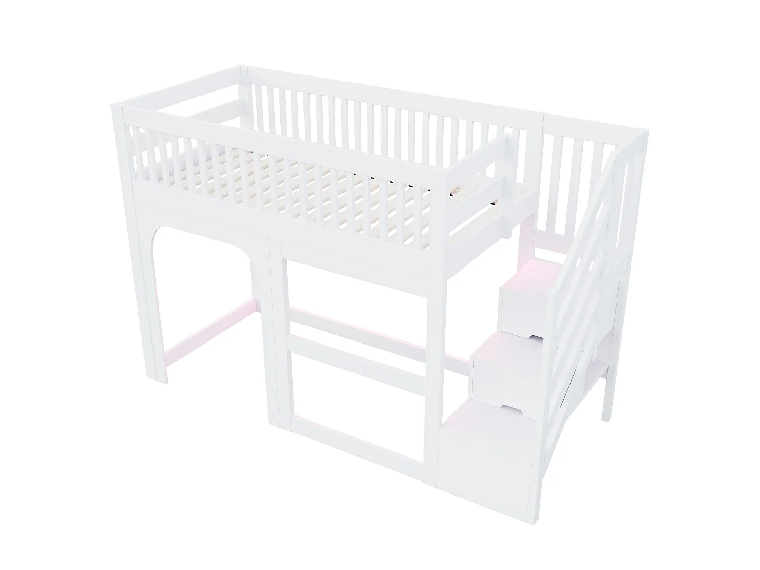 Lit mezzanine enfant 90 x 200 cm - avec échelle - avec éclairage LED - avec barrières de sécurité - blanc (matelas non inclus)