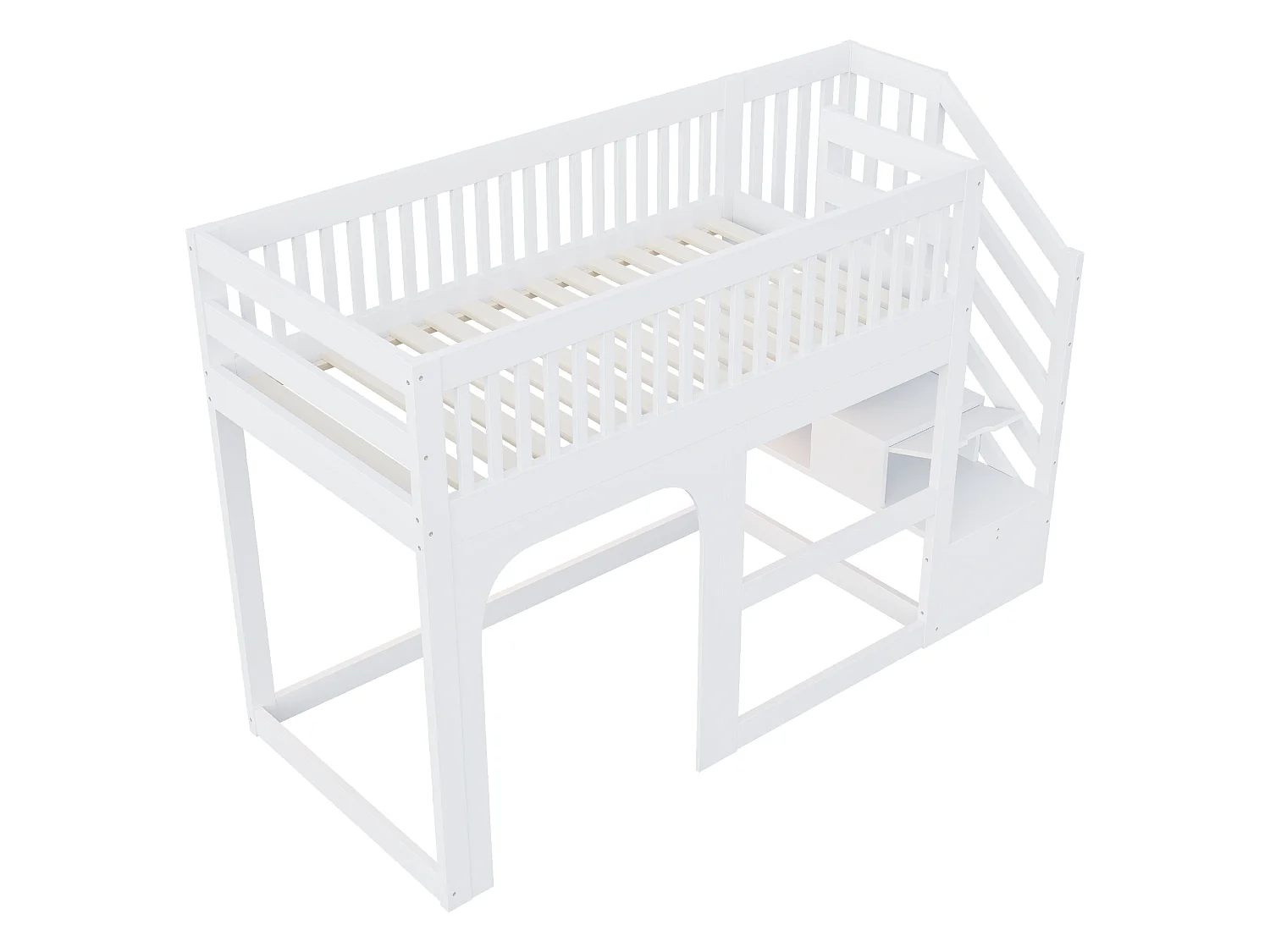 Lit mezzanine enfant 90 x 200 cm - avec échelle - avec éclairage LED - avec barrières de sécurité - blanc (matelas non inclus)