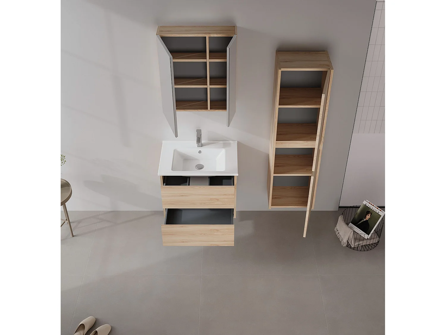 Badkamermeubel met spiegel "Side 60" - 60 x 16 x 66 cm - Eiken