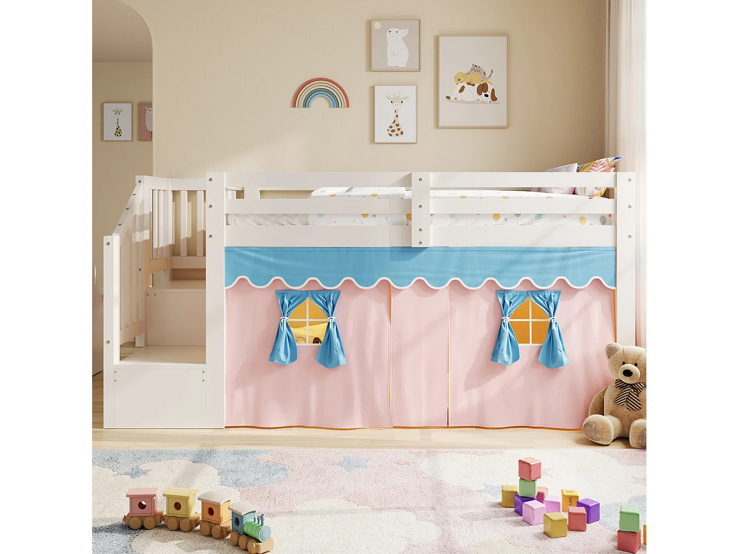 Lit enfant 90 x 200 cm - avec bande lumineuse LED - compartiments de rangement - blanc (matelas non inclus)