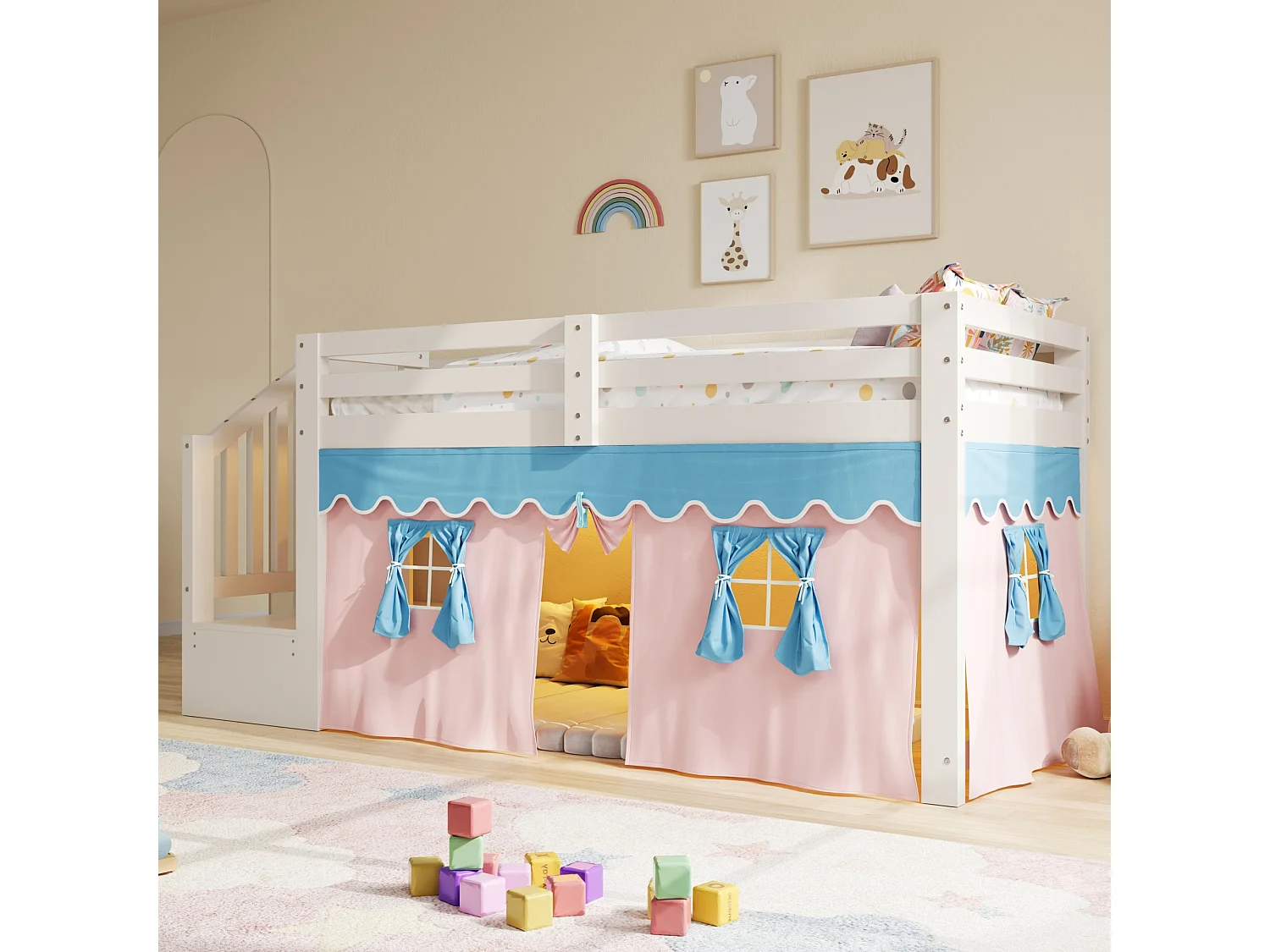 Lit enfant 90 x 200 cm - avec bande lumineuse LED - compartiments de rangement - blanc (matelas non inclus)