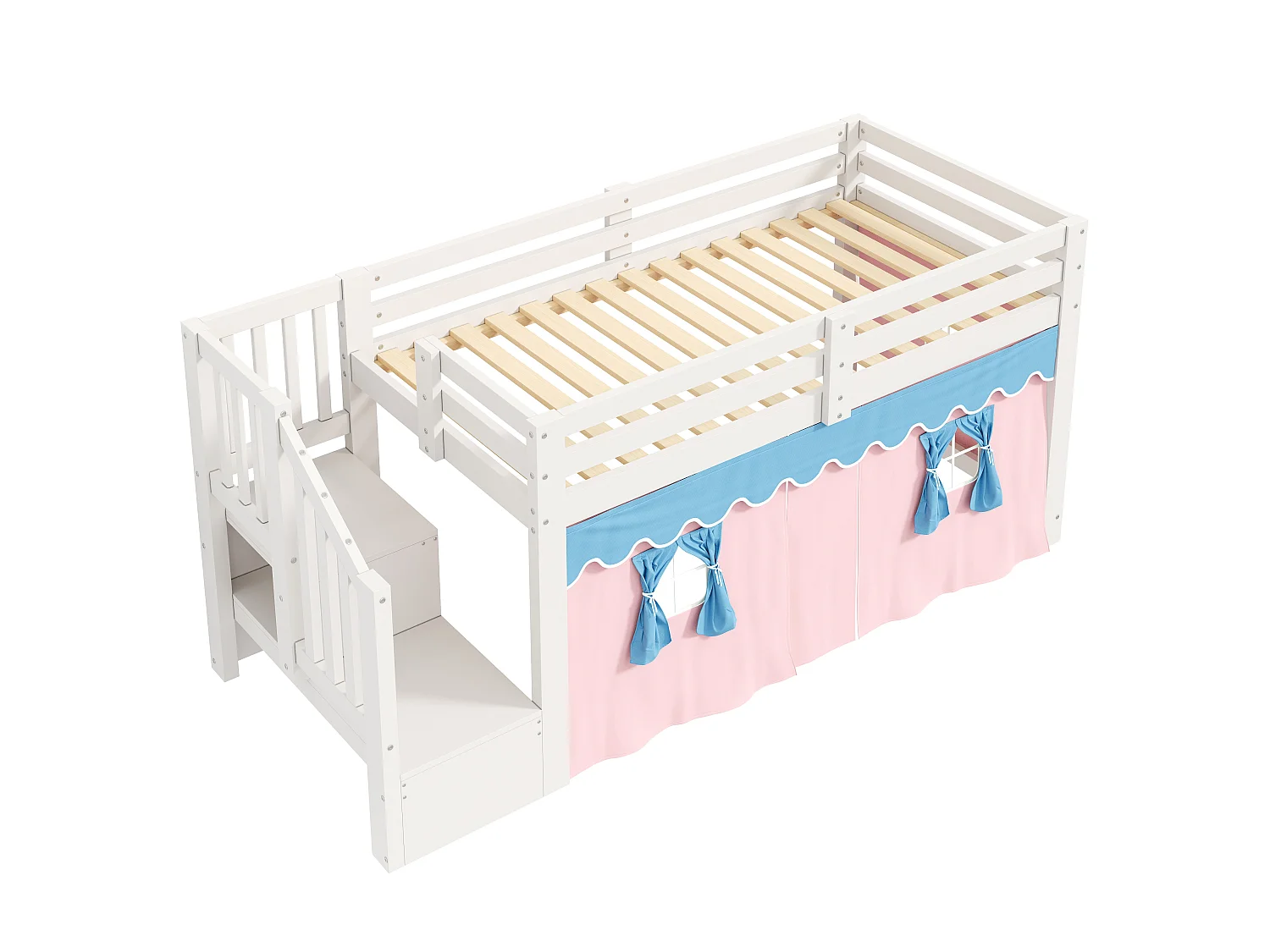 Lit enfant 90 x 200 cm - avec bande lumineuse LED - compartiments de rangement - blanc (matelas non inclus)