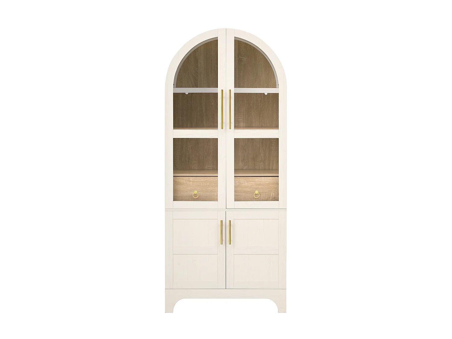 Nowoczesny bufet kuchenny 76x40x180cm - 2 drzwi przeszklone i 2 drzwi z półkami - z regulowaną półką i szufladą - Biały