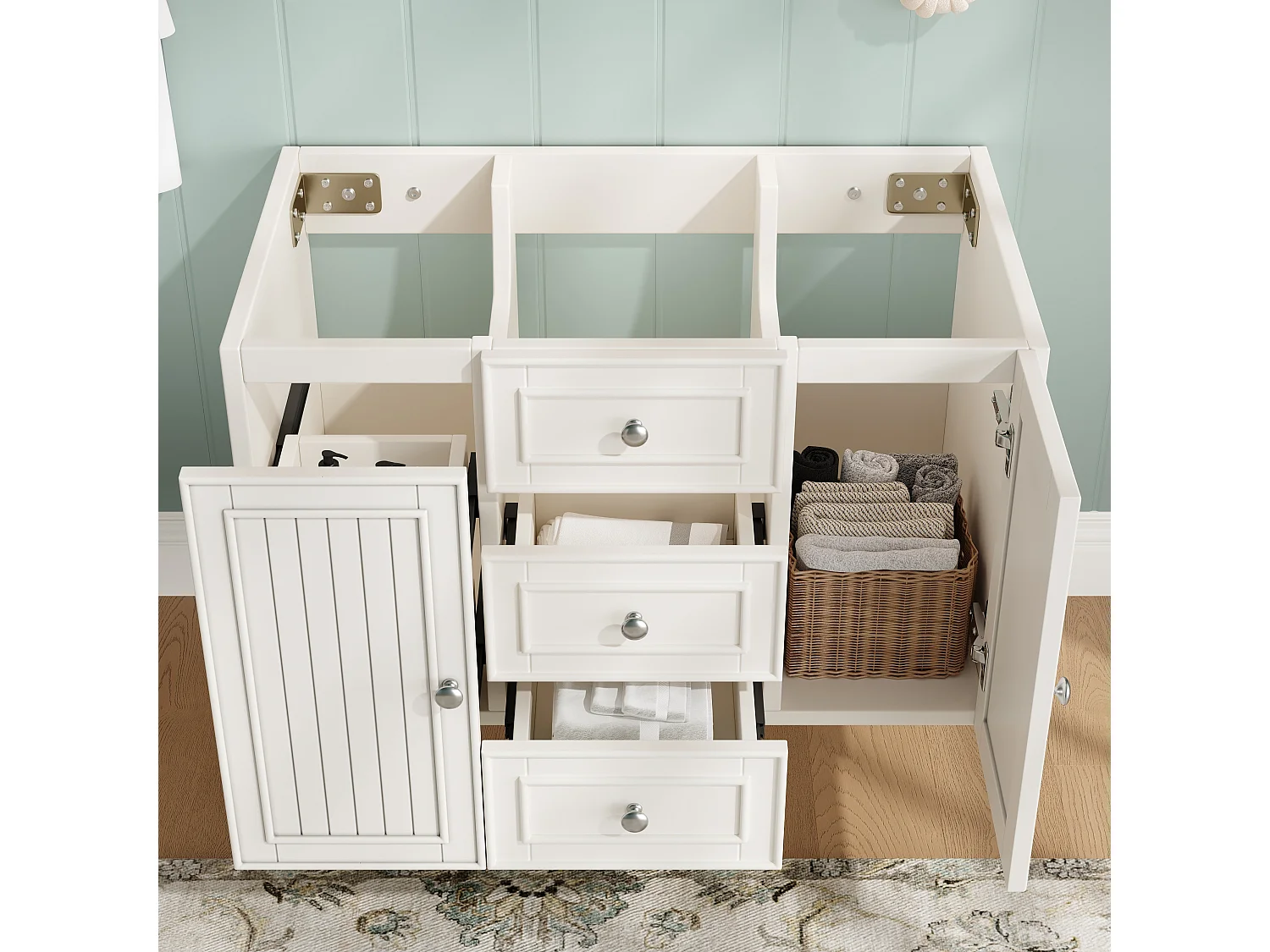 Meuble de salle de bain avec 2 portes et 3 tiroirs, meuble sous-vasque suspendu - 78.5 x 46 x 46.8 cm - MDF - Blanc (sans lavabo)