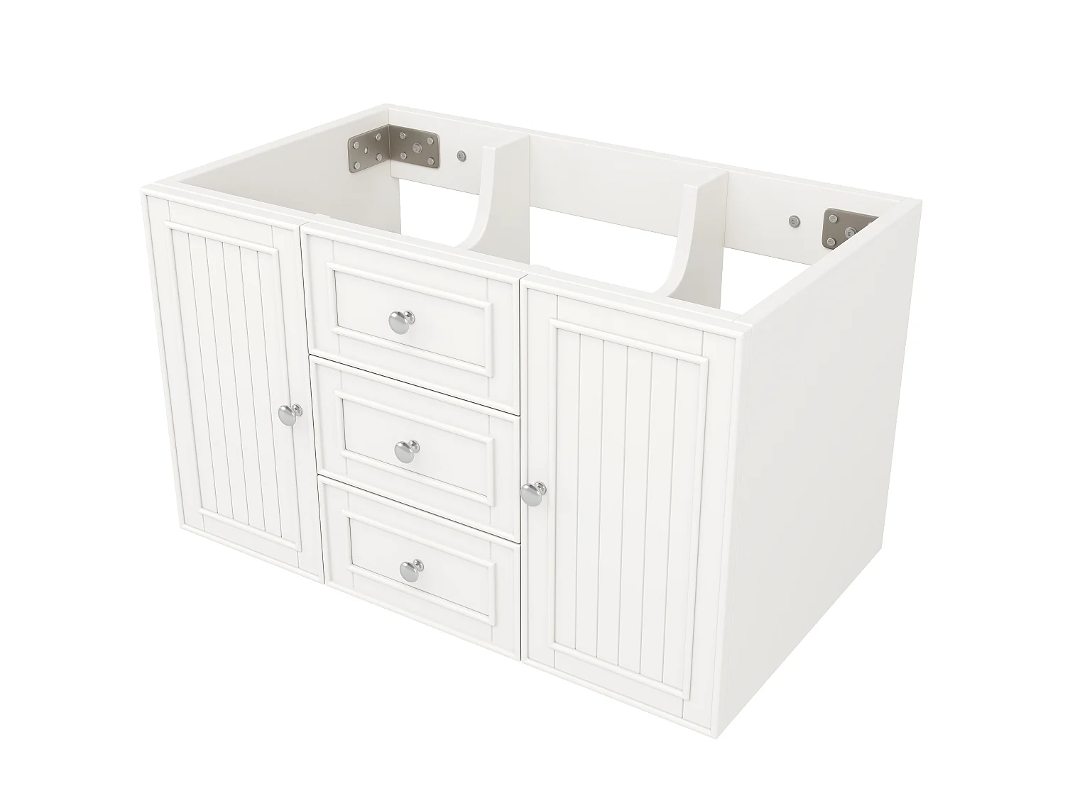 Meuble de salle de bain avec 2 portes et 3 tiroirs, meuble sous-vasque suspendu - 78.5 x 46 x 46.8 cm - MDF - Blanc (sans lavabo)