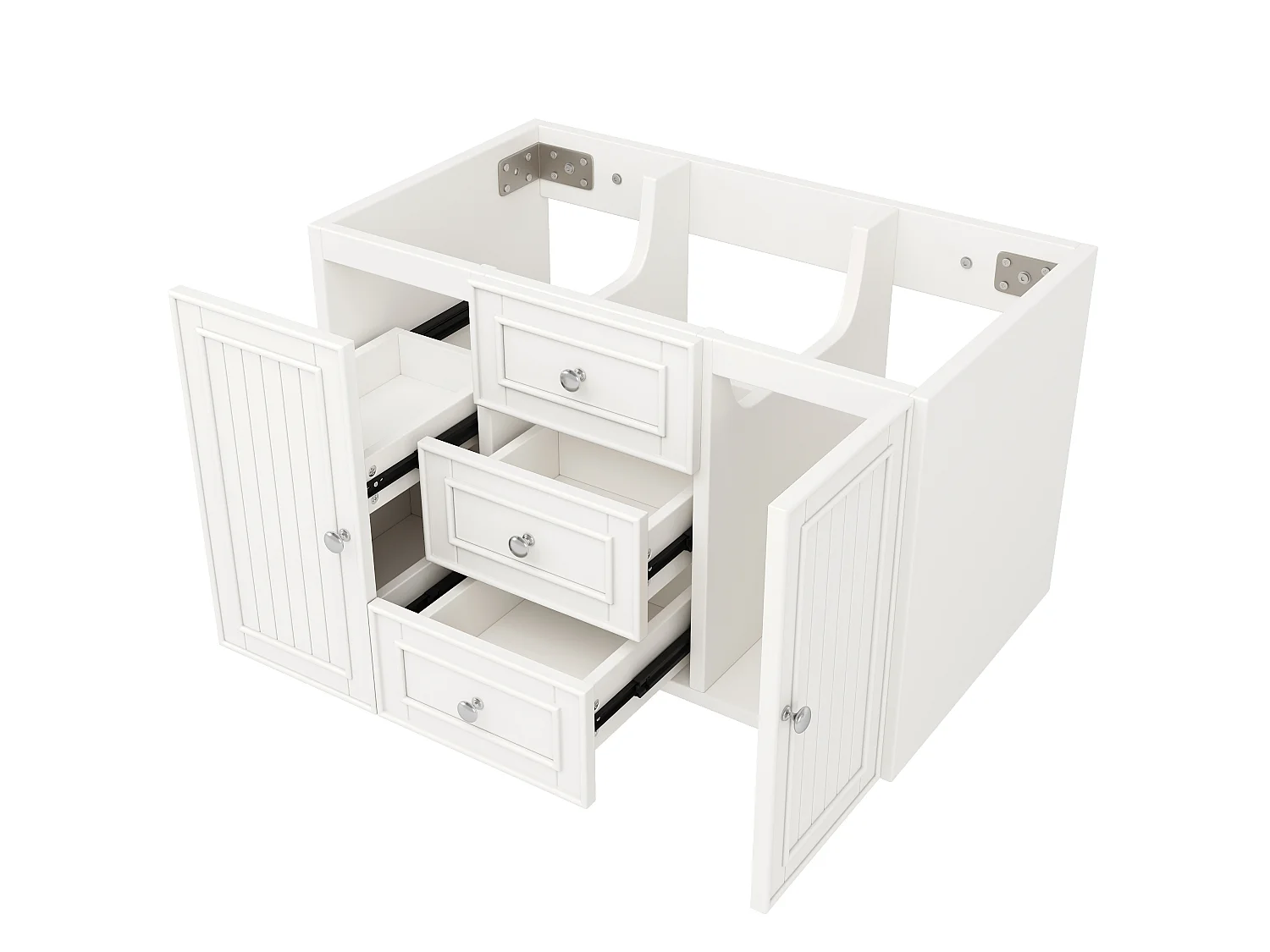 Meuble de salle de bain avec 2 portes et 3 tiroirs, meuble sous-vasque suspendu - 78.5 x 46 x 46.8 cm - MDF - Blanc (sans lavabo)