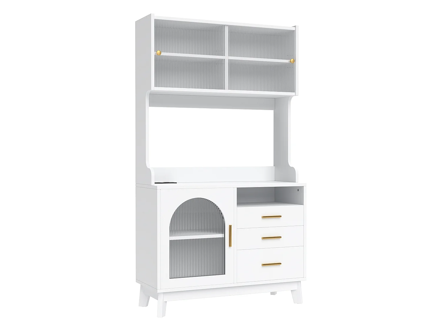 Buffet/Hoge kast 100,5x40x178 cm - 3 deuren en 3 laden - Opbergruimte met meerdere niveaus - Stopcontact en USB-poort - Wit