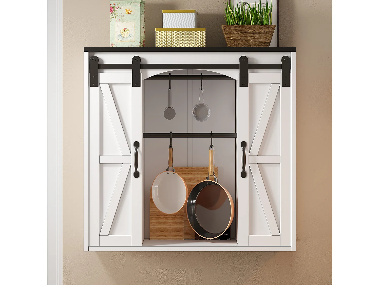 Meuble de cuisine mural 80×31×76 cm - avec 2 portes coulissantes et étagères réglables - blanc