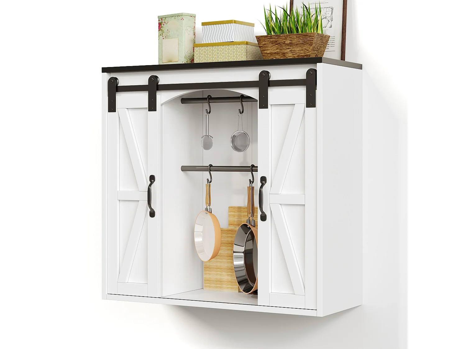 Meuble de cuisine mural 80×31×76 cm - avec 2 portes coulissantes et étagères réglables - blanc