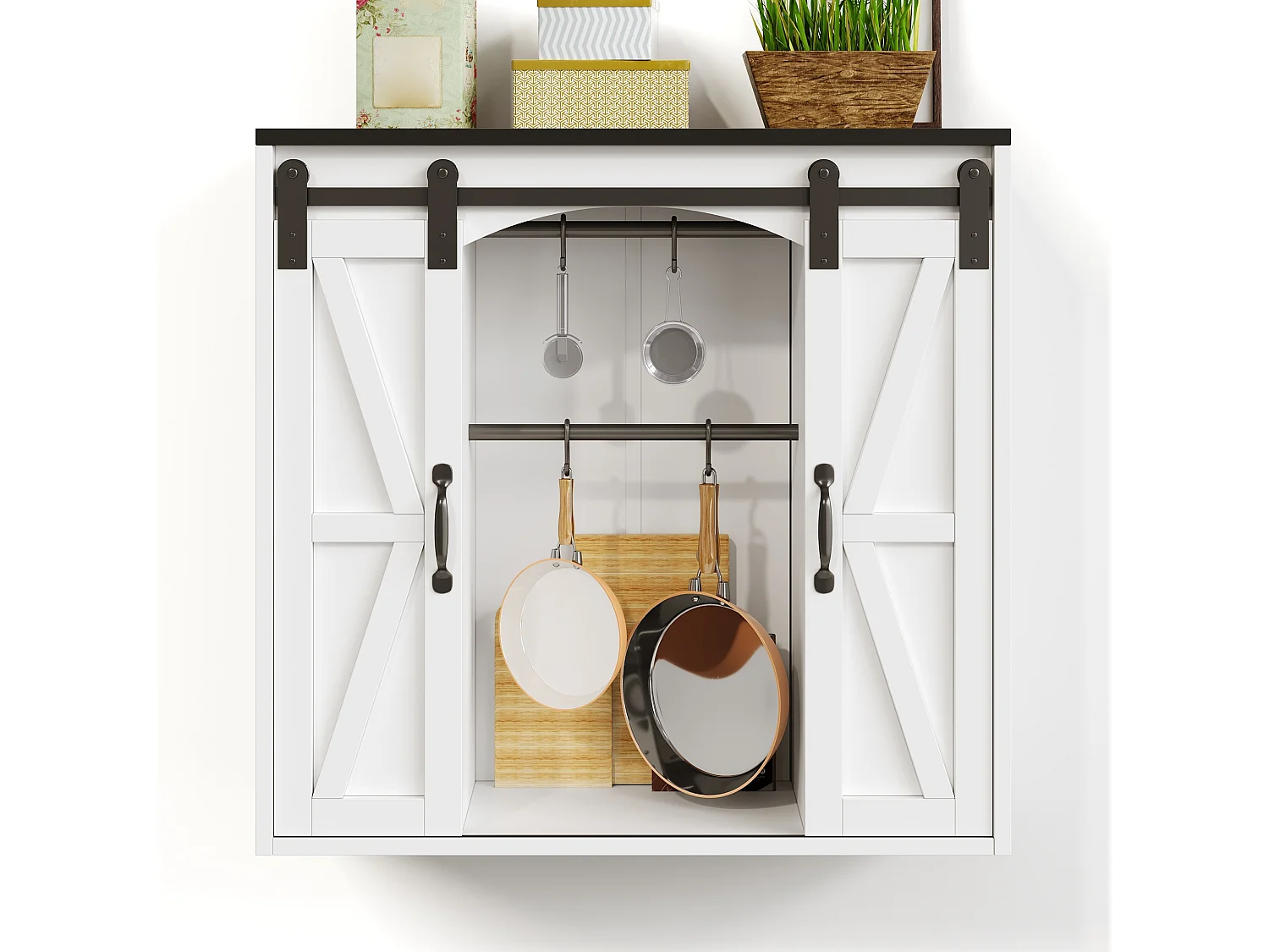 Meuble de cuisine mural 80×31×76 cm - avec 2 portes coulissantes et étagères réglables - blanc