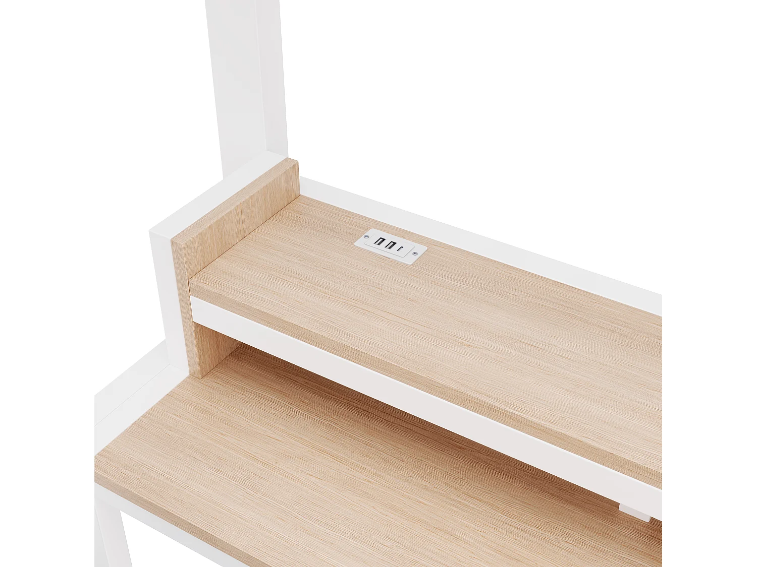 Lit mezzanine 140 x 200 cm  - Avec compartiments de rangement - Avec ports USB + Type-C - Avec bande lumineuse LED - blanc (matelas non inclus)