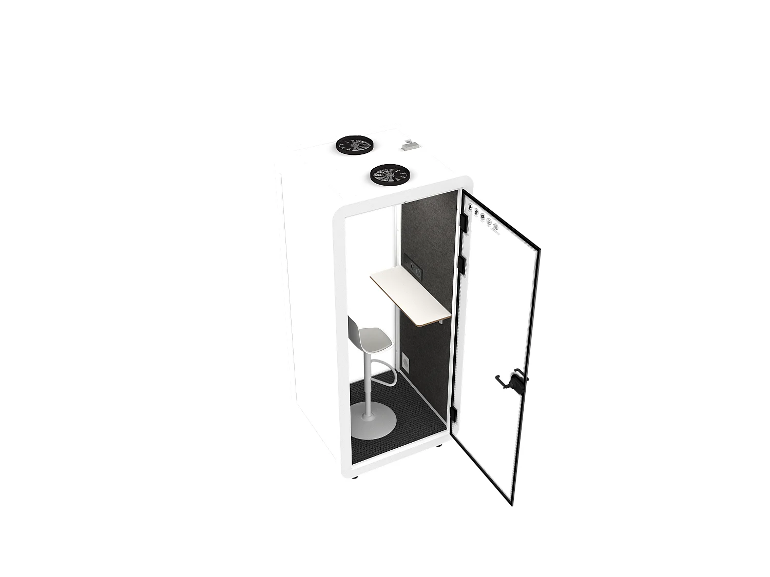 Cabine acoustique en aluminium et verre trempé - 1 personne - Avec mobilier - Blanc - NABARU