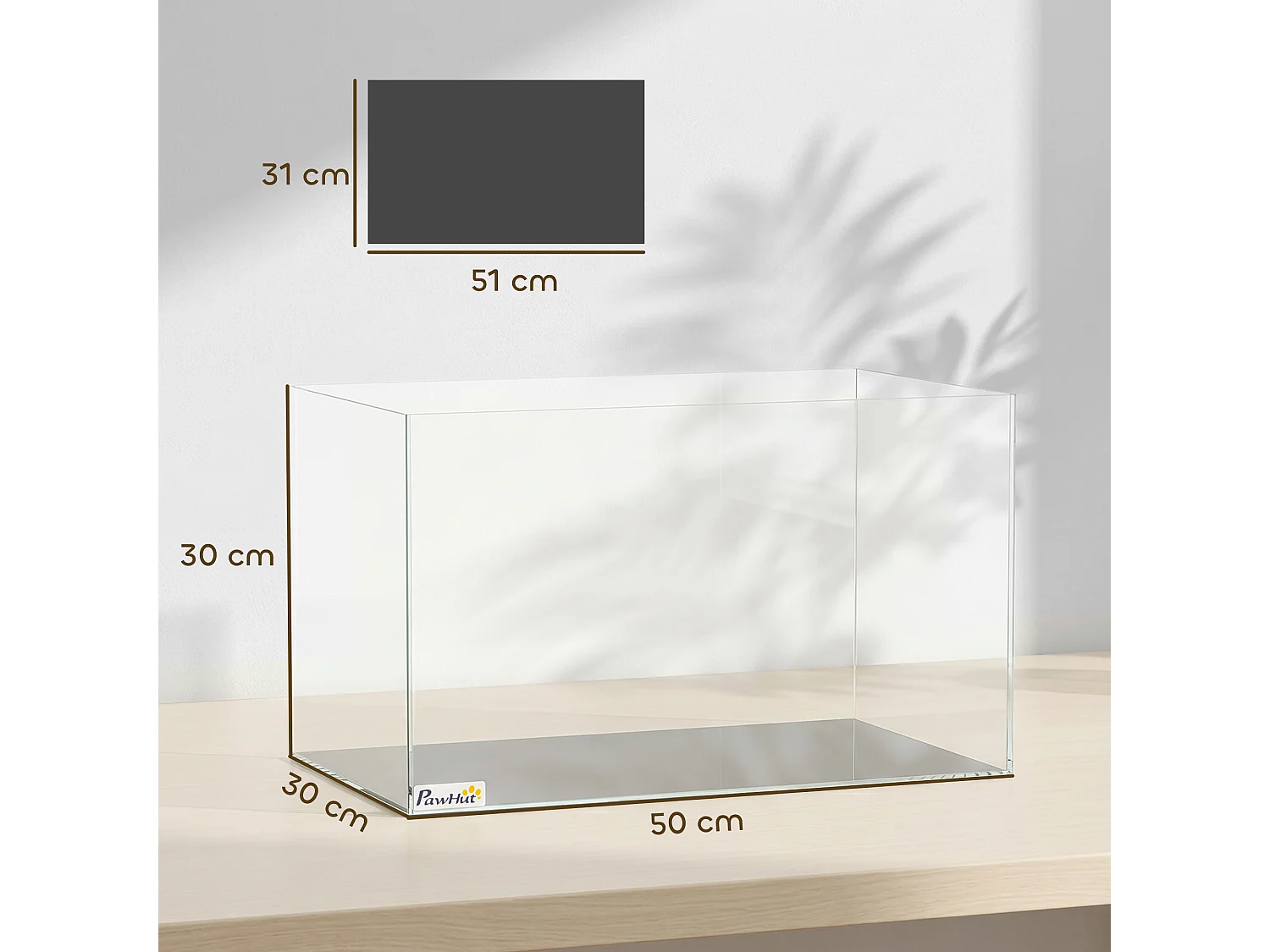 Aquarium 43L avec tapis de protection verre trempé 5mm dim. 50 x 30 x 30cm