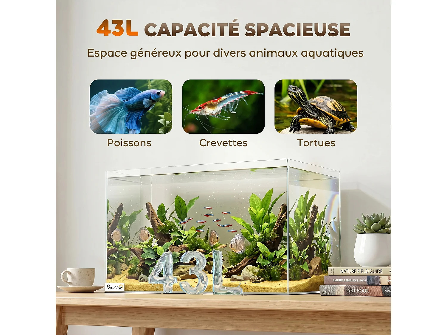 Aquarium 43L avec tapis de protection verre trempé 5mm dim. 50 x 30 x 30cm