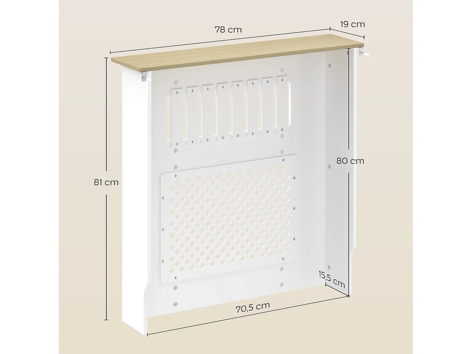Cache-radiateur design motif étoile dim. 68 x 64 x 80 cm effet bois blanc