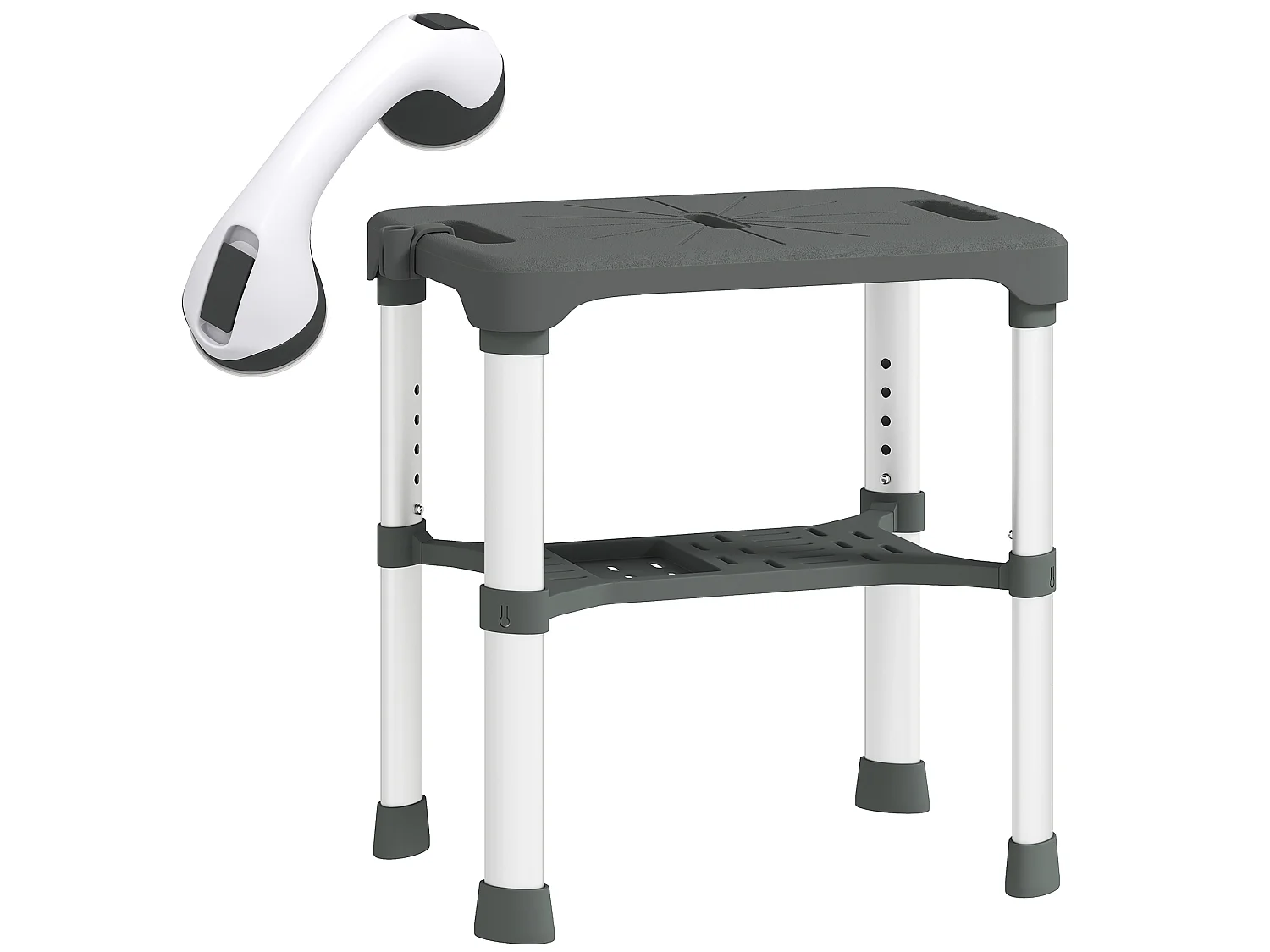 Tabouret de douche réglable avec poignée ventouses étagère support pommeau intégrés