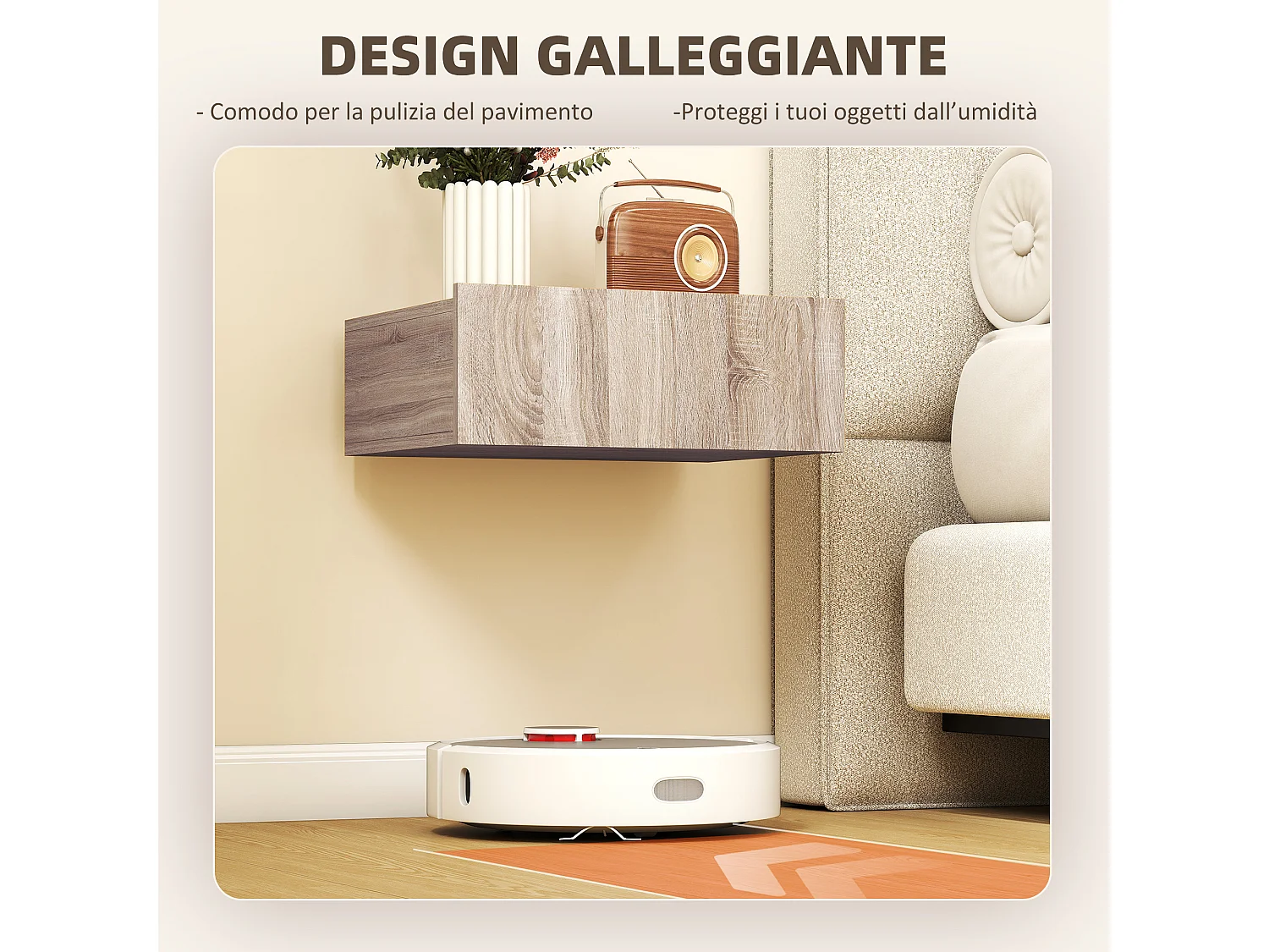 Set di 2 comodini sospesi moderni con cassetto in legno rovere