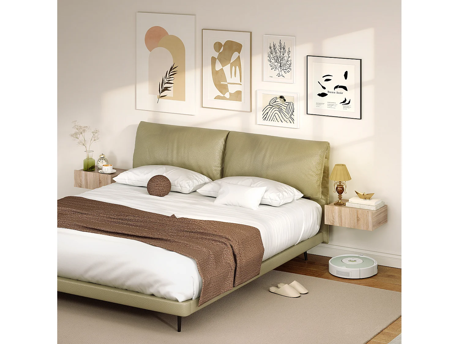 Set di 2 comodini sospesi moderni con cassetto in legno rovere