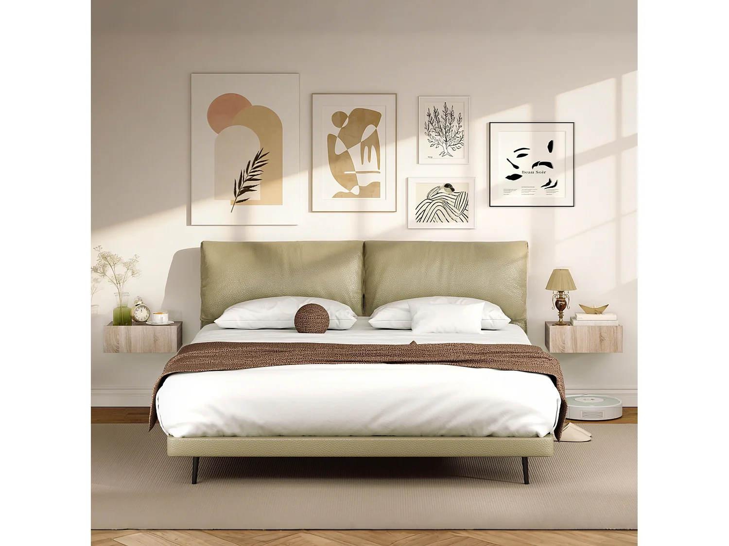 Set di 2 comodini sospesi moderni con cassetto in legno rovere
