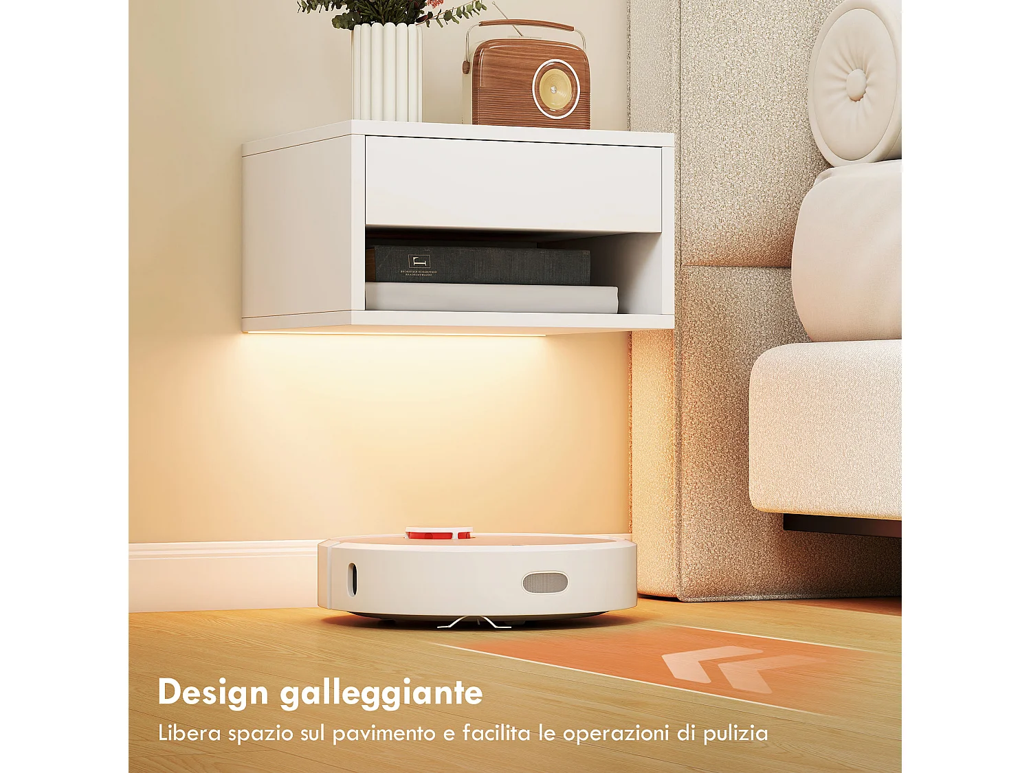 Set 2 comodini sospesi con luci led regolabili con app bianco