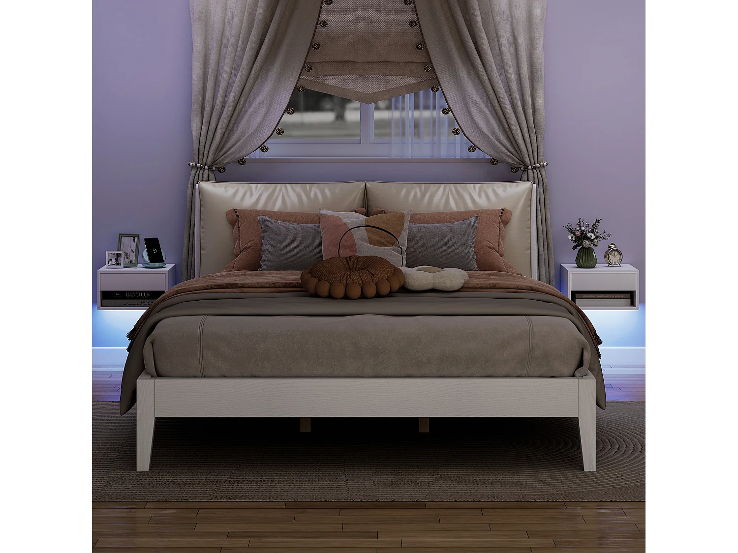Set 2 comodini sospesi con luci led regolabili con app bianco