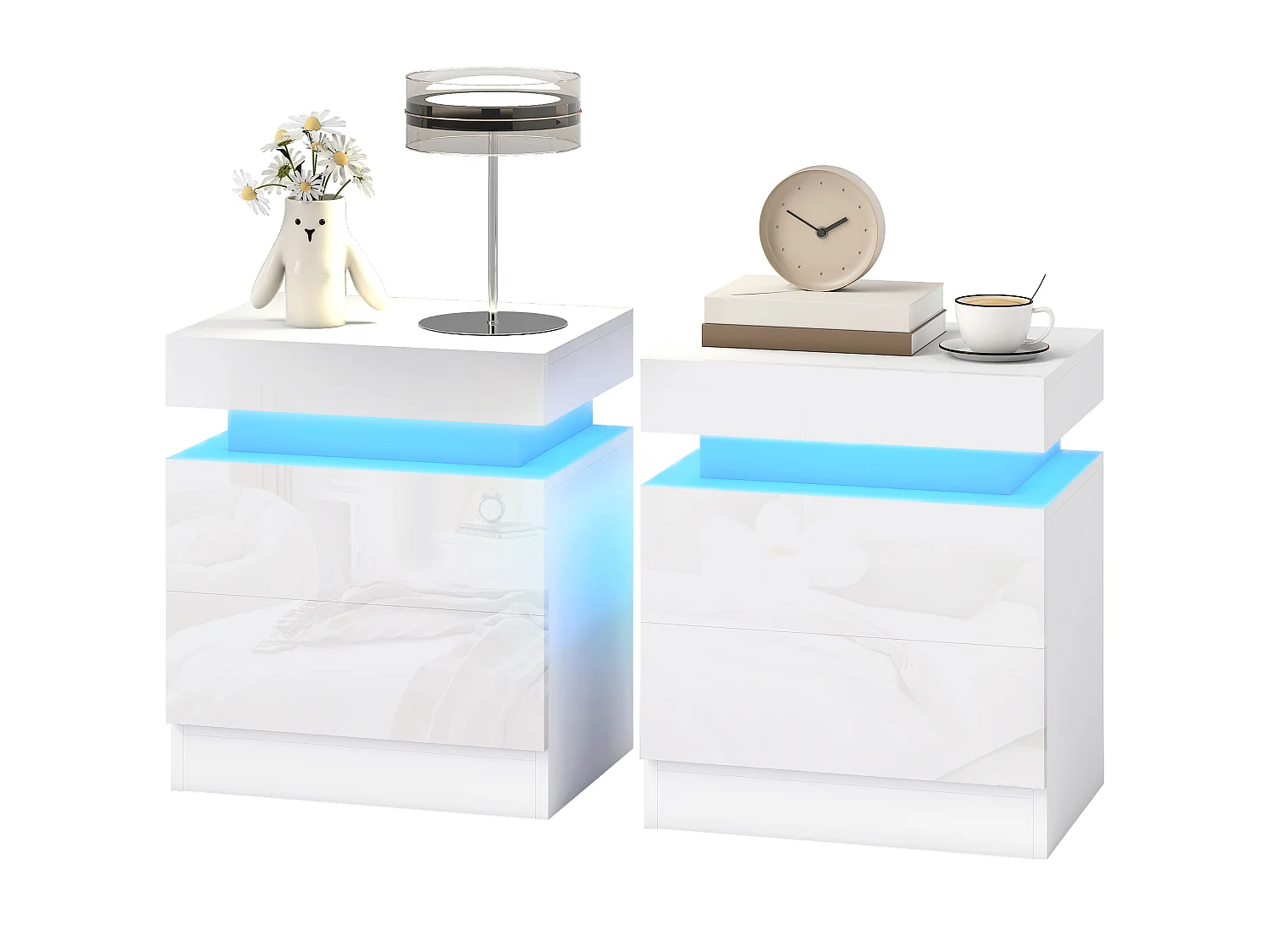 Set di 2 Lampade da Tavolo Moderne con Porte USB in Acciaio, Bianco
