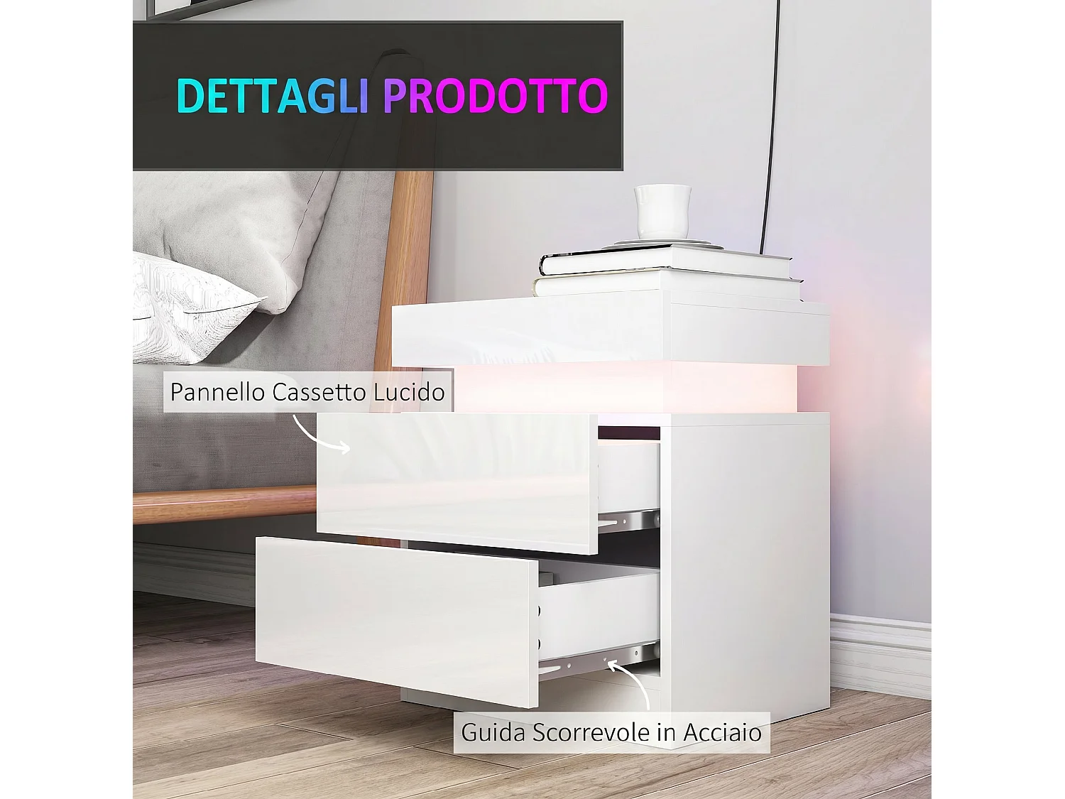 Set di 2 Lampade da Tavolo Moderne con Porte USB in Acciaio, Bianco