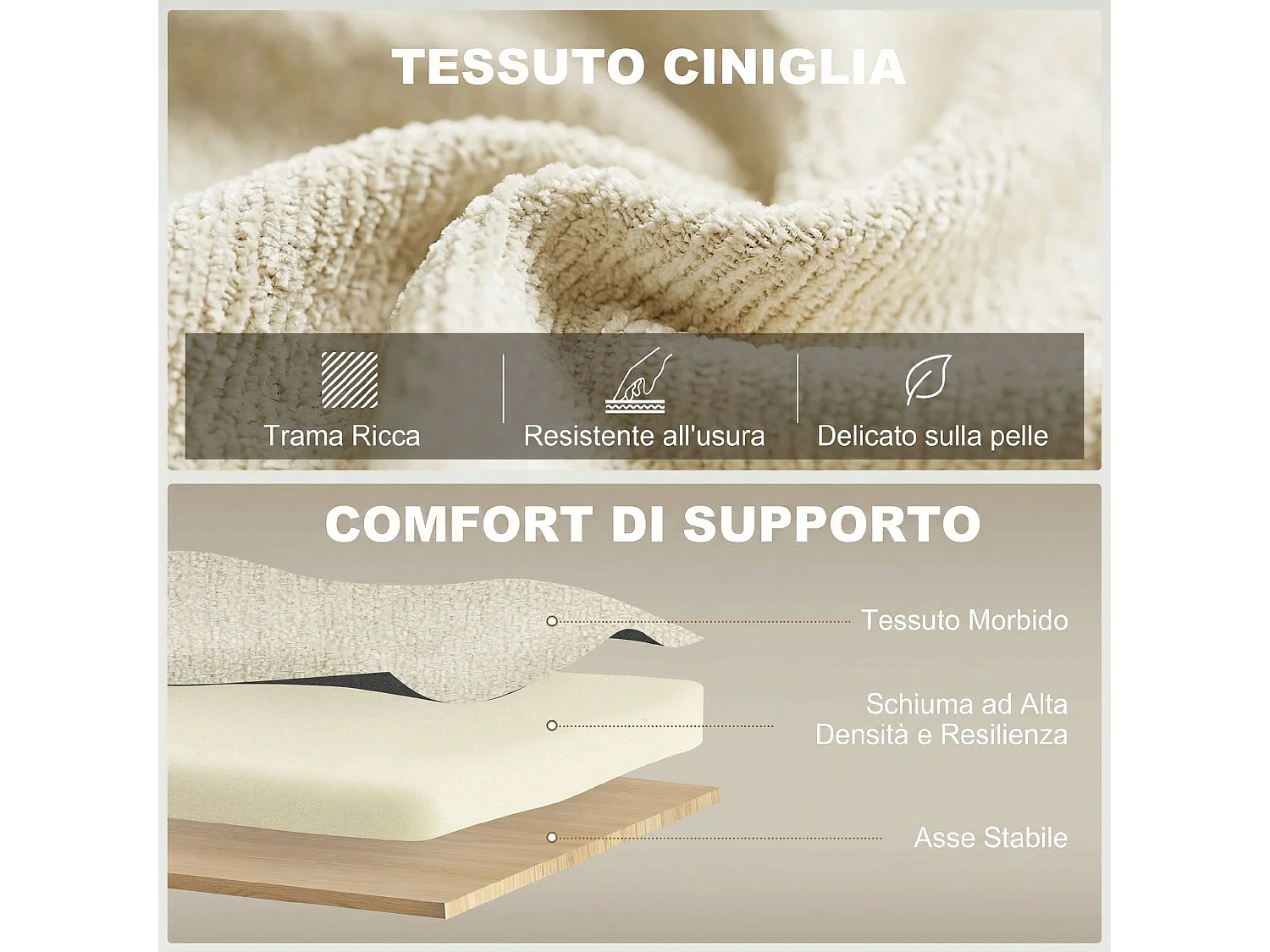 Divano letto convertibile estraibile con schienale regolabile beige
